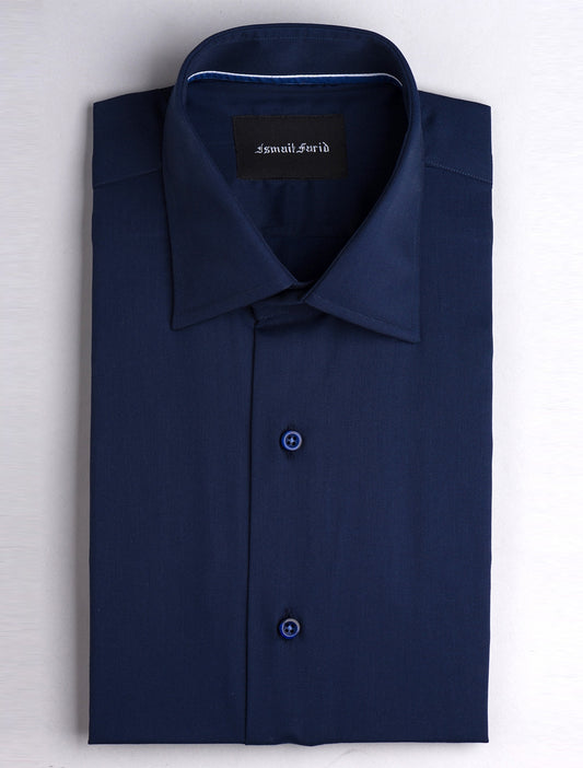 NAVY DRESS SHIRT- FLORAL DETAILED
