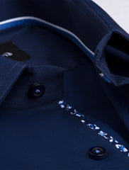 NAVY DRESS SHIRT- FLORAL DETAILED