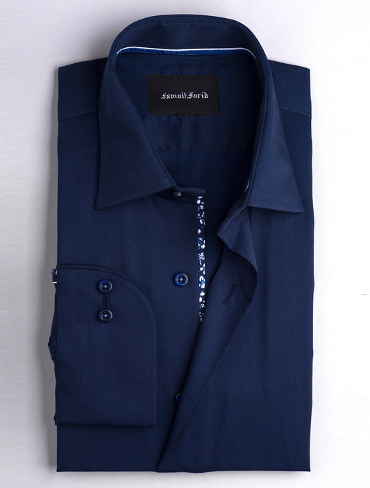 NAVY DRESS SHIRT- FLORAL DETAILED