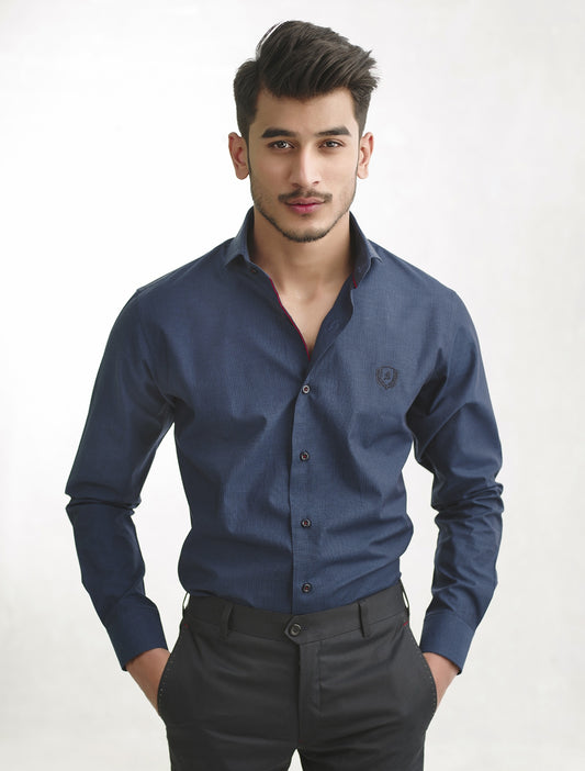 NAVY LOGO EMBROIDERED SHIRT