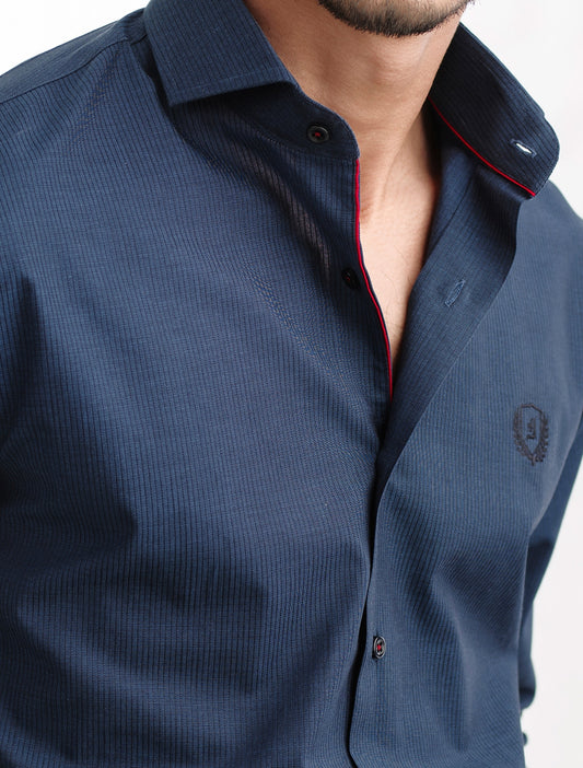 NAVY LOGO EMBROIDERED SHIRT