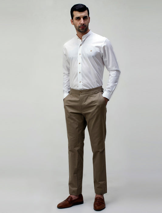WHITE MANDARIN COLLAR SHIRT