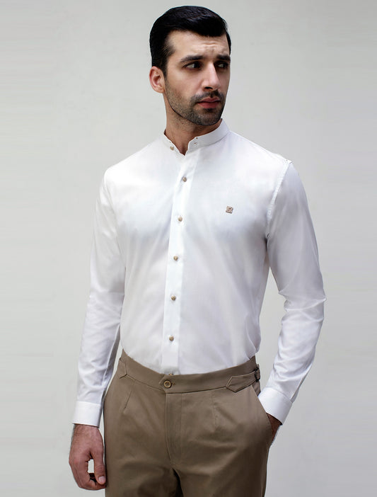 WHITE MANDARIN COLLAR SHIRT