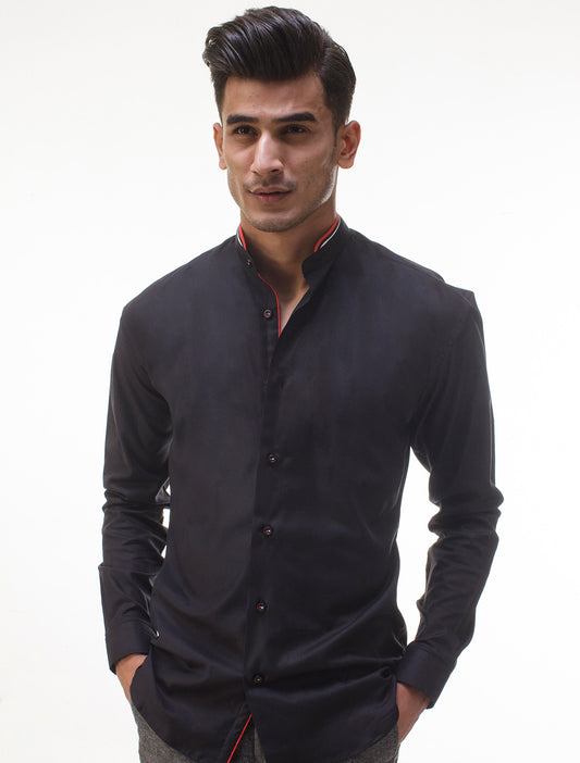 BLACK MANDARIN COLLAR SHIRT