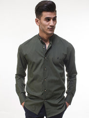 GREEN MANDARIN COLLAR SHIRT