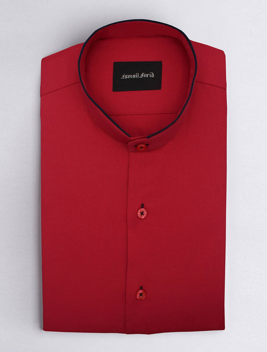 RED MANDARIN COLLAR SHIRT