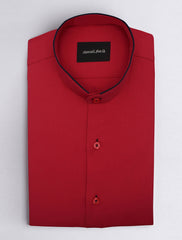 RED MANDARIN COLLAR SHIRT