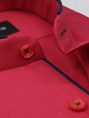 RED MANDARIN COLLAR SHIRT