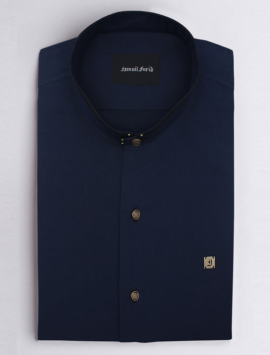 NAVY MANDARIN COLLAR SHIRT