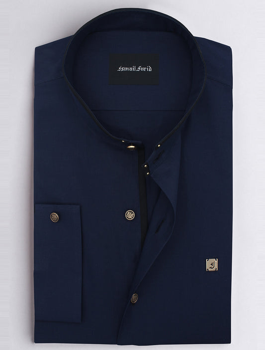 NAVY MANDARIN COLLAR SHIRT