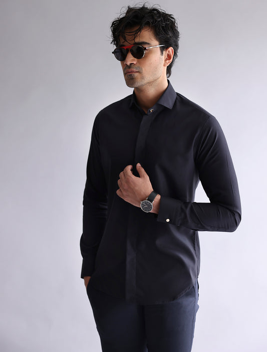 BLACK PREMIUM EGYPTIAN COTTON FABRIC SHIRT