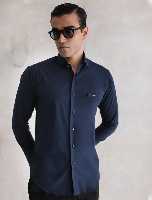 NAVY ZIP DETAILED SHIRT