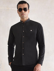 BLACK MANDARIN COLLAR SHIRT
