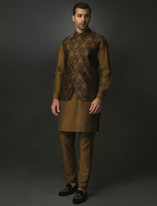 DARK BROWN FLORAL WAISTCOAT