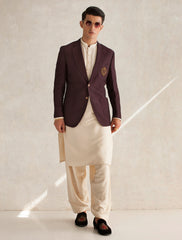 BURGUNDY TWO BUTTONS FRONT MONOGRAM BLAZER