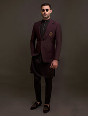 BURGUNDY TWO BUTTONS FRONT MONOGRAM BLAZER