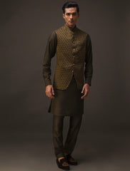 GREEN WITH GOLDEN MESH EMBROIDERED WAISTCOAT