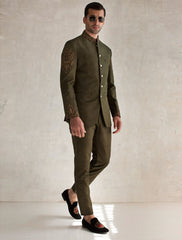 CLASSIC GREEN HAND EMBROIDERED PRINCE COAT