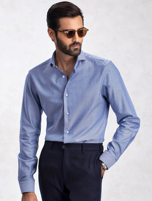 CLASSIC BLUE TEXTURED WEAVED SHIRT