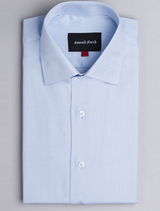 BLUE HERRINGBONE CLASSIC COLLAR SHIRT