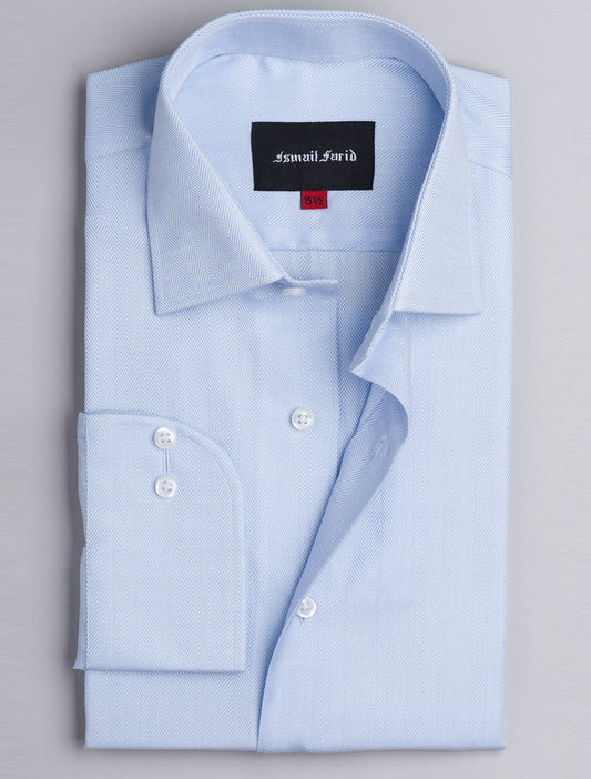 BLUE HERRINGBONE CLASSIC COLLAR SHIRT