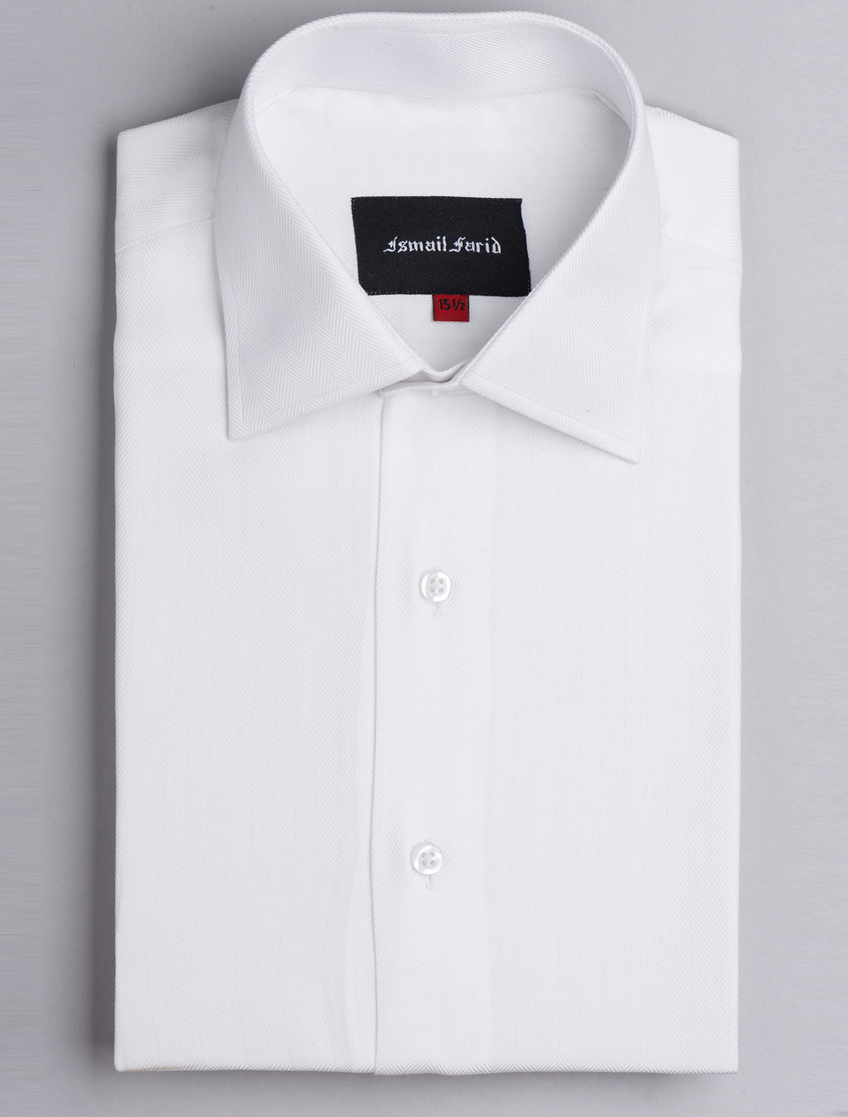WHITE HERRINGBONE CLASSIC COLLAR SHIRT