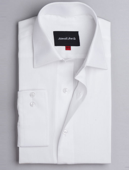 WHITE HERRINGBONE CLASSIC COLLAR SHIRT
