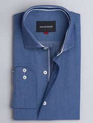 BLUE PIN DOT SPREAD COLLAR SHIRT