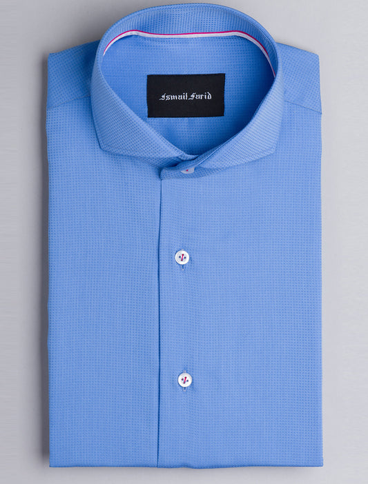 BLUE CHECK TEXTURED WEAVE SHIRT