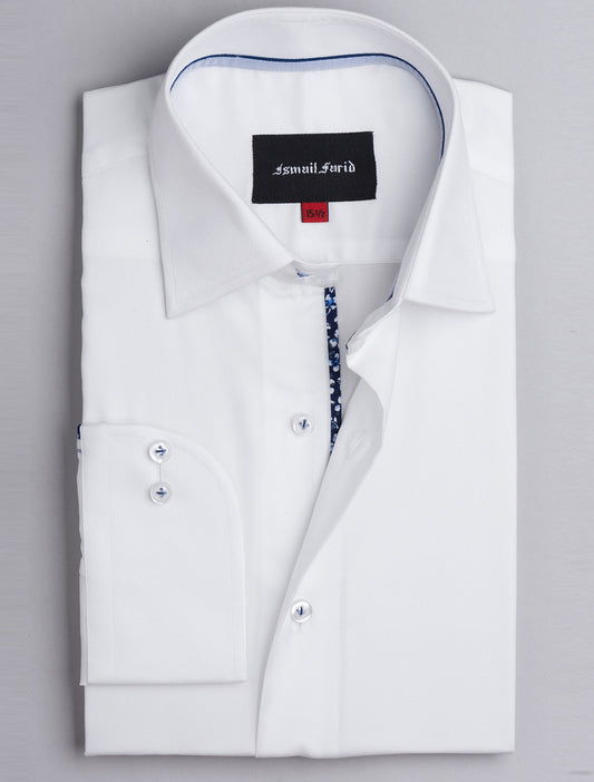 WHITE DRESS SHIRT-FLORAL DETAILED