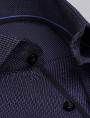 BLACK TEXTURED WOVEN CUT COLLAR SHIRT