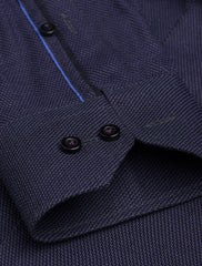 BLACK TEXTURED WOVEN CUT COLLAR SHIRT