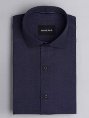 BLACK TEXTURED WOVEN CUT COLLAR SHIRT