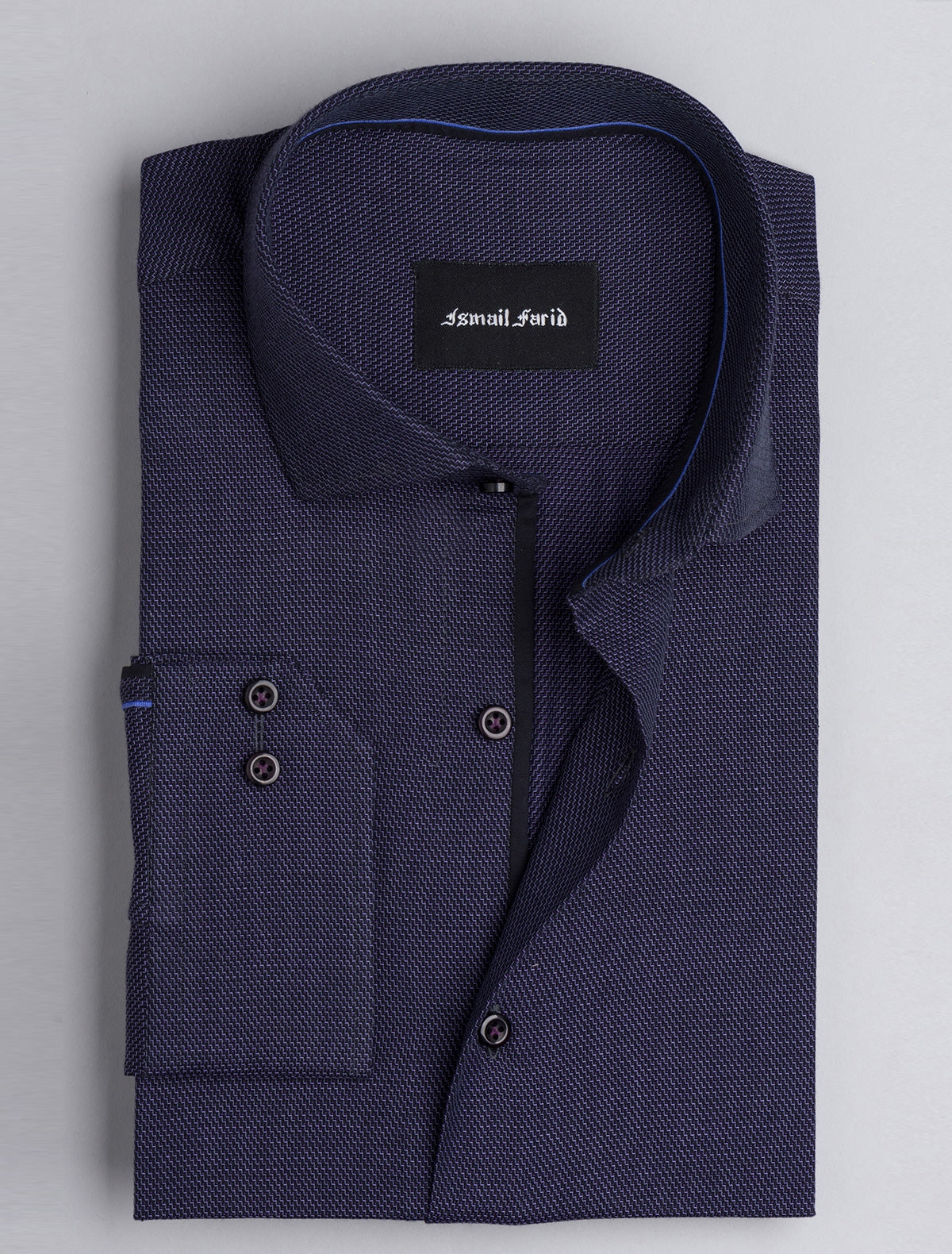 BLACK TEXTURED WOVEN CUT COLLAR SHIRT
