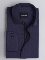BLACK TEXTURED WOVEN CUT COLLAR SHIRT
