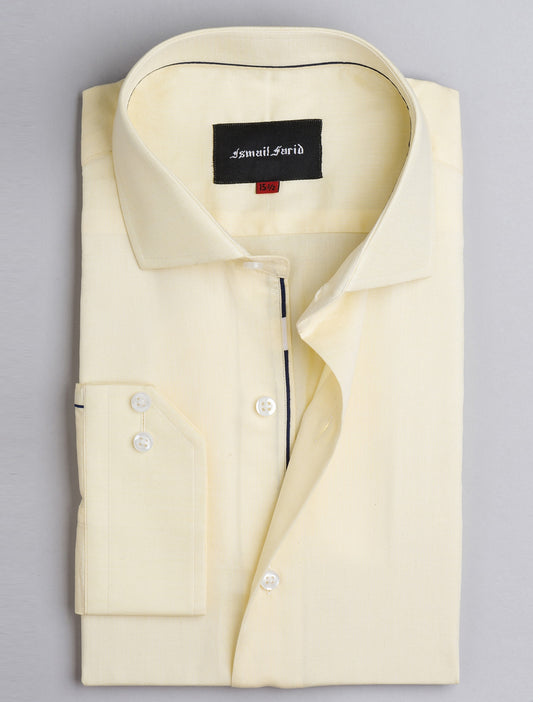 YELLOW COTTON WEAVED CUT COLLAR SHIRT
