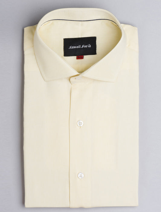 YELLOW COTTON WEAVED CUT COLLAR SHIRT