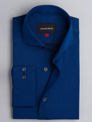 BLUE DOTTED WEAVE SPREAD COLLAR SHIRT