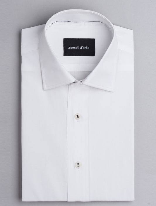 WHITE COTTON WEAVED CLASSIC COLLAR SHIRT