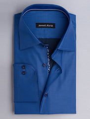 BLUE TWILL SHIRT WITH FLORAL DETAILED