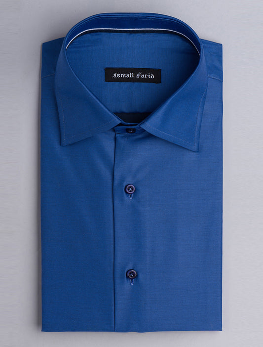 BLUE TWILL SHIRT WITH FLORAL DETAILED