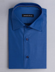 BLUE TWILL SHIRT WITH FLORAL DETAILED