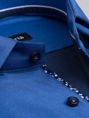 BLUE TWILL SHIRT WITH FLORAL DETAILED