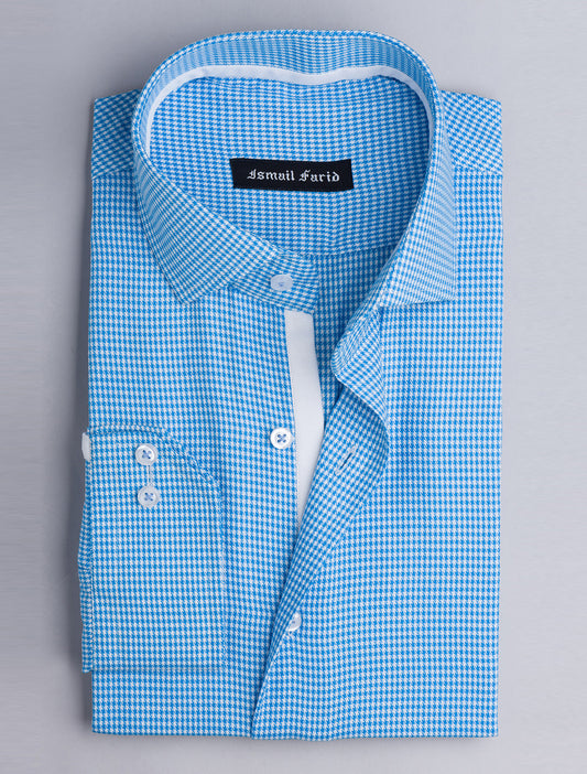 TURQUOISE BLUE HOUNDSTOOTH SHIRT