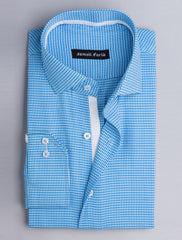 TURQUOISE BLUE HOUNDSTOOTH SHIRT