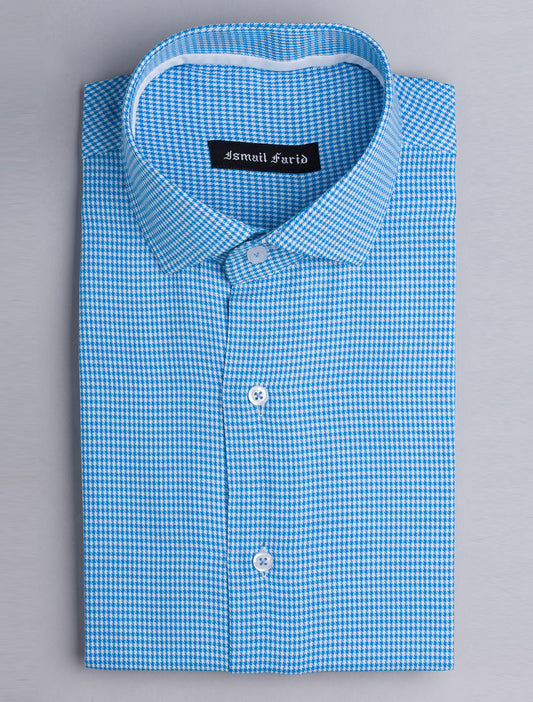 TURQUOISE BLUE HOUNDSTOOTH SHIRT