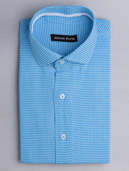 TURQUOISE BLUE HOUNDSTOOTH SHIRT