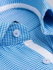 TURQUOISE BLUE HOUNDSTOOTH SHIRT