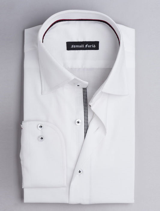 WHITE DRESS SHIRT- HOUNDSTOOTH DETAILED