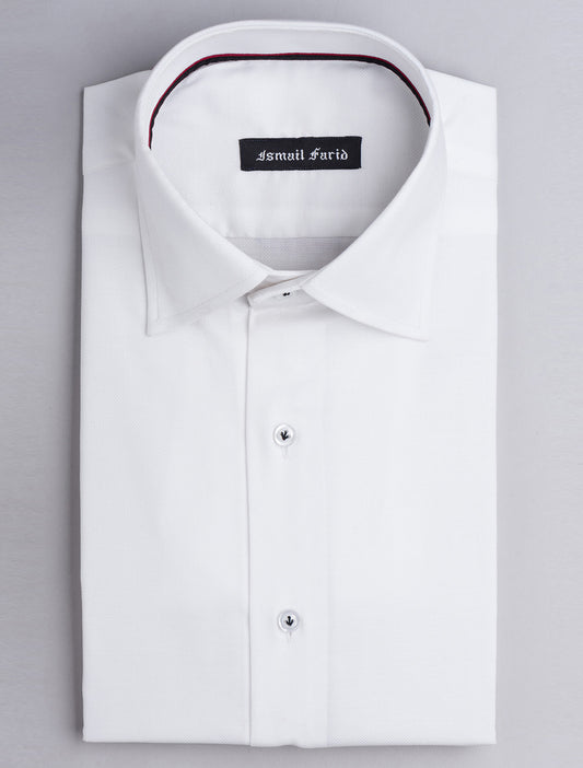 WHITE DRESS SHIRT- HOUNDSTOOTH DETAILED